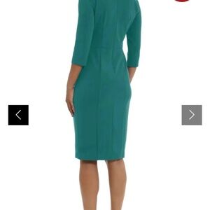 Donna Morgan Hunter Green Three-Quarter Sleeve Midi Sheath Dress